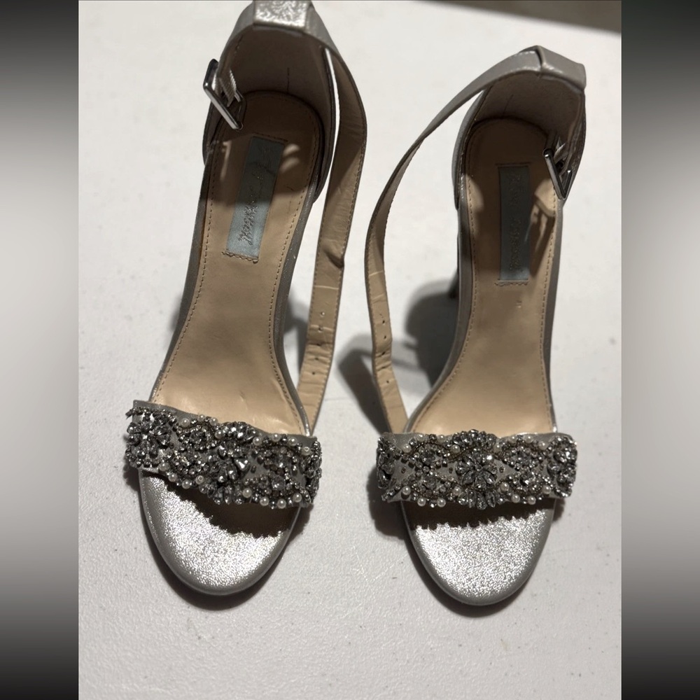 Betsey Johnson SB-Gina Silver Glitter Ankle Strap Embellished Heels – Size 7 M - Picture 3 of 7
